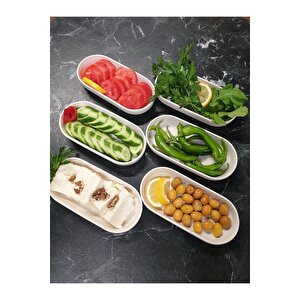 6 Adet Oval Kahvaltılık Çerezlik Sosluk Sunum Tabağı Seti - Salda Beyaz