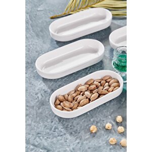 6 Adet Oval Kahvaltılık Çerezlik Sosluk Sunum Tabağı Seti - Salda Beyaz