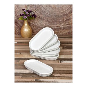 6 Adet Oval Kahvaltılık Çerezlik Sosluk Sunum Tabağı Seti - Salda Beyaz