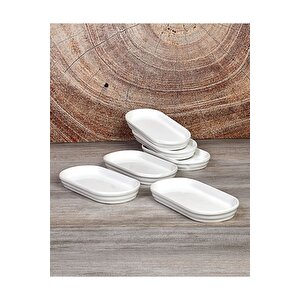 6 Adet Oval Kahvaltılık Çerezlik Sosluk Sunum Tabağı Seti - Salda Beyaz