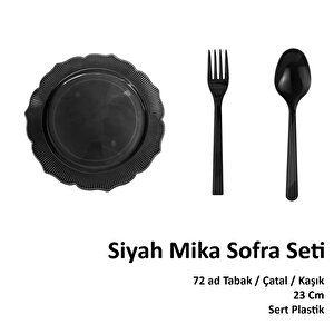 Omeyva 23 Cm. Siyah Sorfa Piknik Seti - Sert Mika Plastik - 72 Kişilik Tabak Çatal Kaşık Takımı
