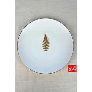Tabak Evi Porselen Natura Fern Altın Yaldız Servis Tabağı 24,50cm 4 Lü