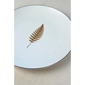 Tabak Evi Porselen Natura Fern Altın Yaldız Servis Tabağı 24,50cm 4 Lü