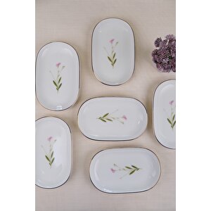 Tabak Evi Porselen Natura Çuha Altın Yaldızlı Oval Kayık Tabak 18x11x2,50cm 6 Li
