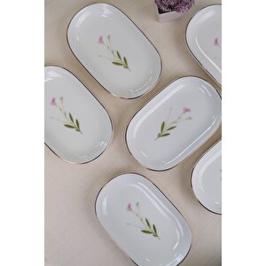 Tabak Evi Porselen Natura Çuha Altın Yaldızlı Oval Kayık Tabak 18x11x2,50cm 6 Li