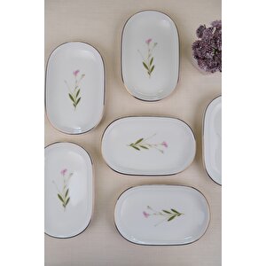 Tabak Evi Porselen Natura Çuha Altın Yaldızlı Oval Kayık Tabak 18x11x2,50cm 6 Li
