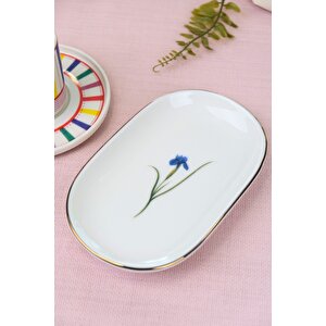 Tabak Evi Porselen Natura İris Altın Yaldızlı Oval Kayık Tabak 18x11x2,50cm Tekli