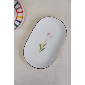 Tabak Evi Porselen Natura Çuha Altın Yaldızlı Oval Kayık Tabak 18x11x2,50cm Tekli