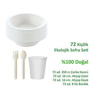 Ekolojik 72 Kişilik Çorba Parti Piknik Sofra Sunum Seti - Çorba Kasesi Bardak Çatal Kaşık Takımı