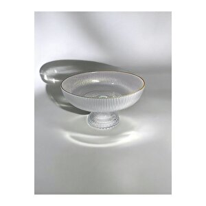 24 Cm Ayaklı Cam Sunumluk | Altın Çizgili Şık Sunum Tabağı | Pasta Kurabiye Servis Tabağı