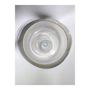 24 Cm Ayaklı Cam Sunumluk | Altın Çizgili Şık Sunum Tabağı | Pasta Kurabiye Servis Tabağı