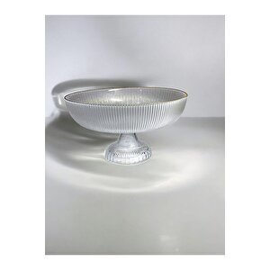 24 Cm Ayaklı Cam Sunumluk | Altın Çizgili Şık Sunum Tabağı | Pasta Kurabiye Servis Tabağı