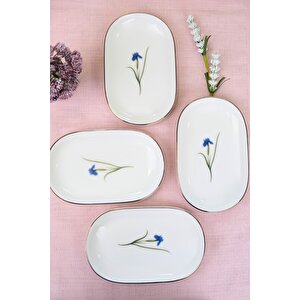 Tabak Evi Porselen Natura İris Altın Yaldızlı Oval Kayık Tabak 27,50x17,50x3cm 4 Lü