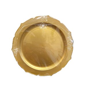 Omeyva 26 Cm. Altın Sorfa Sunum Seti - Sert Mika Plastik - 24 Kişilik Tabak Çatal Kaşık Takımı