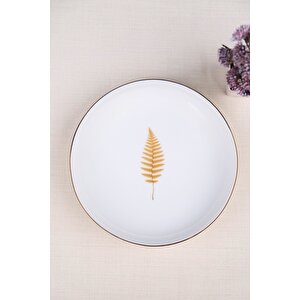 Tabak Evi Porselen Natura Fern Altın Yaldız Çukur Tabak 18,50cm 6 Lı