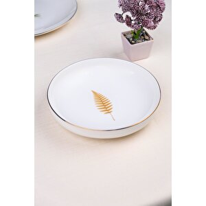 Tabak Evi Porselen Natura Fern Altın Yaldız Çukur Tabak 18,50cm 6 Lı
