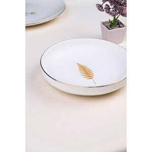 Tabak Evi Porselen Natura Fern Altın Yaldız Çukur Tabak 18,50cm 6 Lı