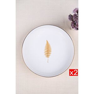 Tabak Evi Porselen Natura Fern Altın Yaldız Çukur Tabak 18,50cm 2 Li