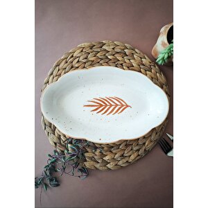 Başak Desenli 30 Cm El Yapımı Kayık Tabak | Servis, Salata, Meyve Sunumları İçin – Şık Ve Doğal Tasarım