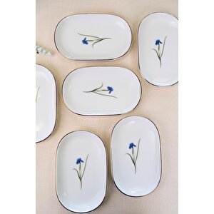 Tabak Evi Porselen Natura İris Altın Yaldızlı Oval Kayık Tabak 27,50x17,50x3cm 6 Li