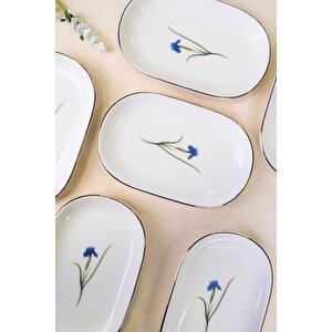 Tabak Evi Porselen Natura İris Altın Yaldızlı Oval Kayık Tabak 27,50x17,50x3cm 6 Li