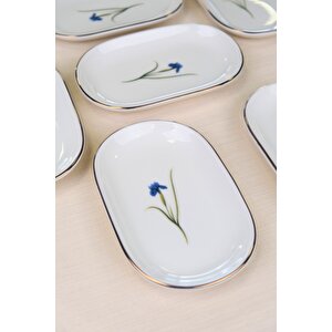 Tabak Evi Porselen Natura İris Altın Yaldızlı Oval Kayık Tabak 27,50x17,50x3cm 6 Li