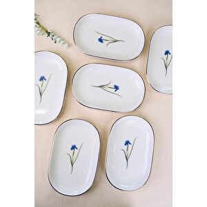 Tabak Evi Porselen Natura İris Altın Yaldızlı Oval Kayık Tabak 27,50x17,50x3cm 6 Li