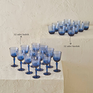 Colore Kesme Bardak-kadeh Seti 24'lü Mavi