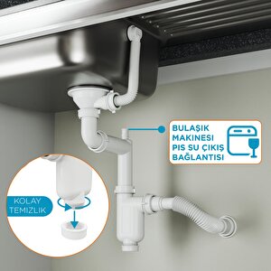 Aqua Bagno Comfort Yer Kazandıran Mutfak Eviye Sifonu – Kolay Temizlenir, Ayarlanabilir Koku Önleyici Gider Borulu