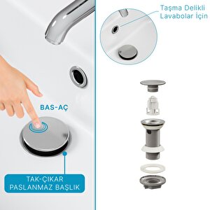 Aqua Bagno Smart Taşma Delikli Pop-up Sifon , Parlak Krom  Başlıklı ,  (1 -1/4)