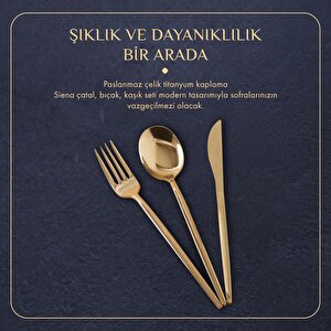Siena 18 Parça 6 Kişilik Tatlı Çatal Kaşık Bıçak Seti Gold Gold