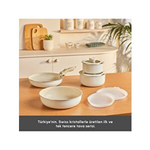 Karaca X Refika Swiss Crystal Almond Cream Easy Clip 9 Parça Indüksiyon Tabanlı Tencere / Tava Seti