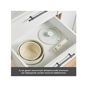 Karaca  Refika Swiss Crystal Almond Cream Easy Clip 5 Parça Indüksiyon Tabanlı Tencere Seti