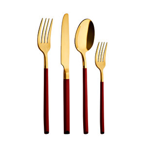Soho Prestige Gold 24 Parça 6 Kişilik Kırmızı Çatal Kaşık Bıçak Takımı
