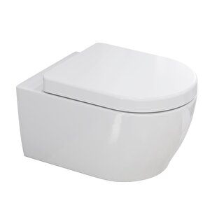 Cocon 2.0 Kanalsız Asma Klozet 54 Cm – Yavaş Kapanır Kapak Dahil – 2 Parça Set – Beyaz