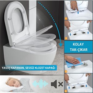 Aqua Bagno Cocon 2.0 Kanalsız Asma Klozet 54 Cm – Yavaş Kapanır Kapak Dahil – 2 Parça Set – Beyaz
