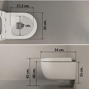 Aqua Bagno Cocon 2.0 Kanalsız Asma Klozet 54 Cm – Yavaş Kapanır Kapak Dahil – 2 Parça Set – Beyaz