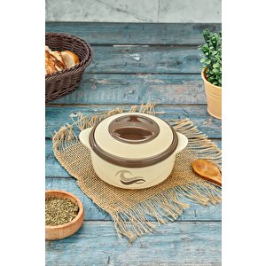 3148 Yemek Termosu - Sızdırmaz Kilitli Kapak Saklama Kabı Paslanmaz Çelik Sefertası 500 Ml, Bej Bej
