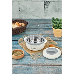 3148 Yemek Termosu - Sızdırmaz Kilitli Kapak Saklama Kabı Paslanmaz Çelik Sefertası 500 Ml, Beyaz Beyaz