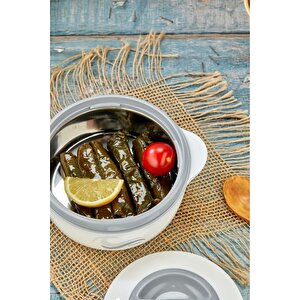 3148 Yemek Termosu - Sızdırmaz Kilitli Kapak Saklama Kabı Paslanmaz Çelik Sefertası 500 Ml, Beyaz Beyaz