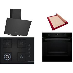 Siyah 3 Lü Ankastre Set 352 ( Hua736ea0t - Poh7c6p30o - Dwk64pj60t  ) 67cm Wok Bek Ocak - Buhar Destekli Fırın - Pişirme Matı Ile