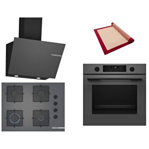 Gri 3 Lü Ankastre Set 378 ( Hua736en0t - Pop7c9p30o - Dwk66pj70t  ) 67cm Ocak - Buhar Destekli - Pişirme Matı Ile