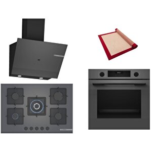 Gri 3 Lü Ankastre Set 361 ( Hua717bn0t - Pnq7b9p30o - Dwk67pj70t  ) 75cm Wok Bek Ocak - Buhar Destekli - Pişirme Matı Ile