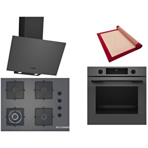 Gri 3 Lü Ankastre Set 349 ( Hua717bn0t - Poh7c9p30o - Dwk64pj70t  ) 67cm Wok Bek Ocak - Buhar Destekli Fırın - Pişirme Matı Ile