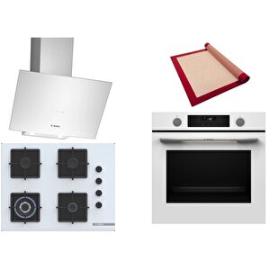 Beyaz 3 Lü Ankastre Set 355 ( Hua736ev0t - Poh7c2p30o - Dwk64pj20t  ) 67cm Wok Bek Ocak - Buhar Destekli Fırın - Pişirme Matı Ile