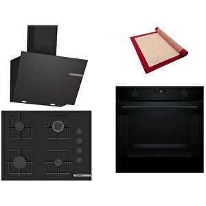 Siyah 3 Lü Ankastre Set 376 ( Hua736ea0t - Pop7c6p30o - Dwk66pj60t  ) 67cm Ocak - Buhar Destekli - Pişirme Matı Ile