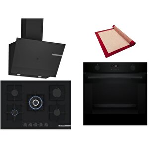 Siyah 3 Lü Ankastre Set 364 ( Hua736ea0t - Pnq7b6p30o - Dwk67pj60t  ) 75cm Wok Bek Ocak - Buhar Destekli - Pişirme Matı Ile