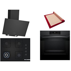 Siyah 3 Lü Ankastre Set 358 ( Hjg852yt0t - Poh7c6p30o - Dwk64pj60t  ) 67cm Wok Bek Ocak - 3d Fry Hava Ile Kızartma - Pişirme Matı Ile