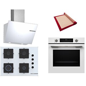 Beyaz 3 Lü Ankastre Set 375 ( Hua717bv0t - Pop7c2p30o - Dwk66pj20t  ) 67cm Ocak - Buhar Destekli - Pişirme Matı Ile