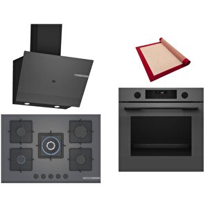 Gri 3 Lü Ankastre Set 366 ( Hua736en0t - Pnq7b9p30o - Dwk67pj70t  ) 75cm Wok Bek Ocak - Buhar Destekli - Pişirme Matı Ile